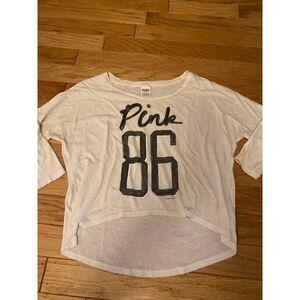 Pink Victoria's Secret off-white 3/4 sleeve casual graphic lounge t-shirt size S